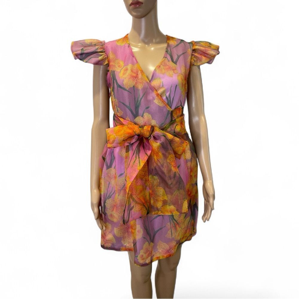 Cynthia Rowley Floral Daffodil Organza Wrap Dress Size XS